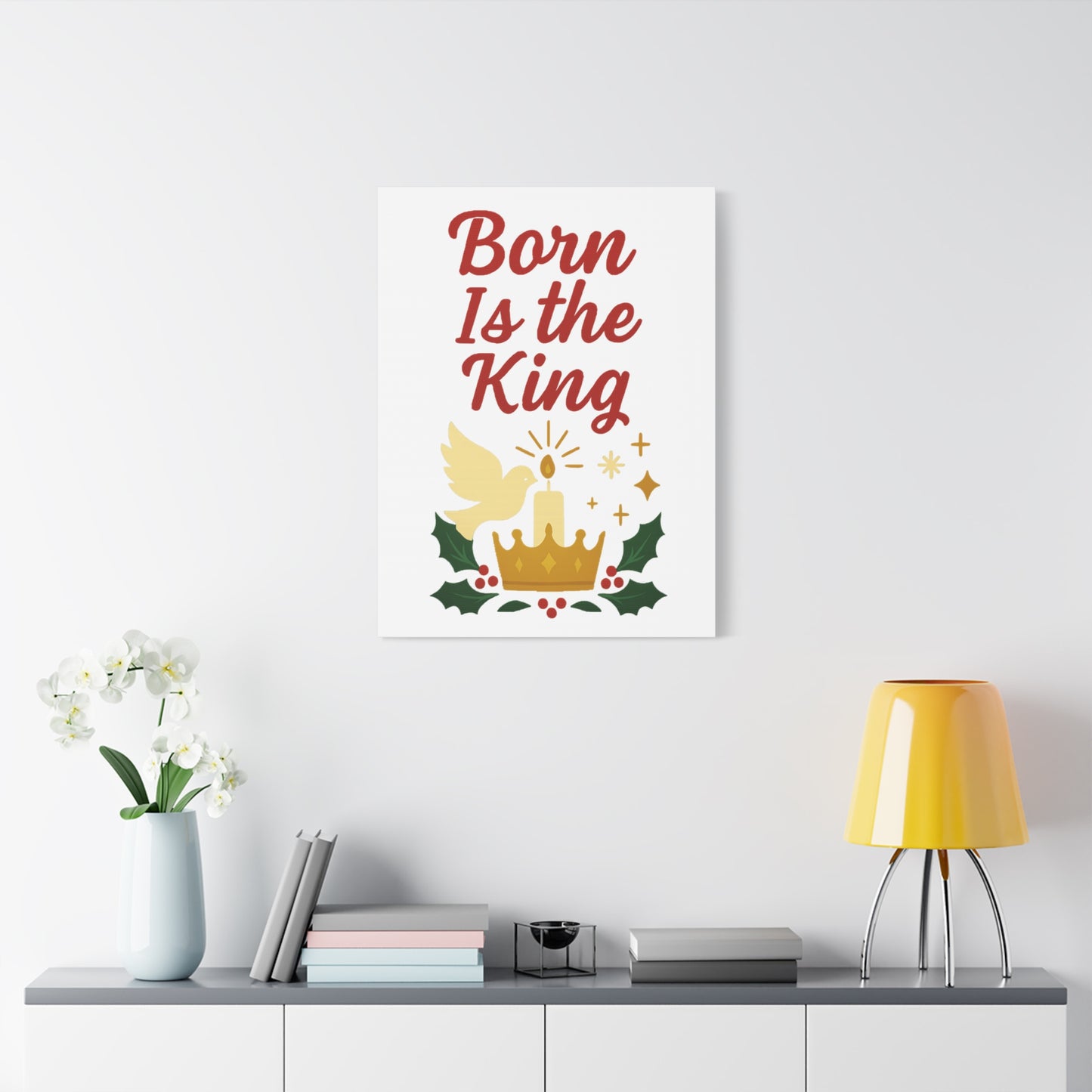 Born Is the King – Christian Christmas Canvas Wall Art for Holiday Decor.