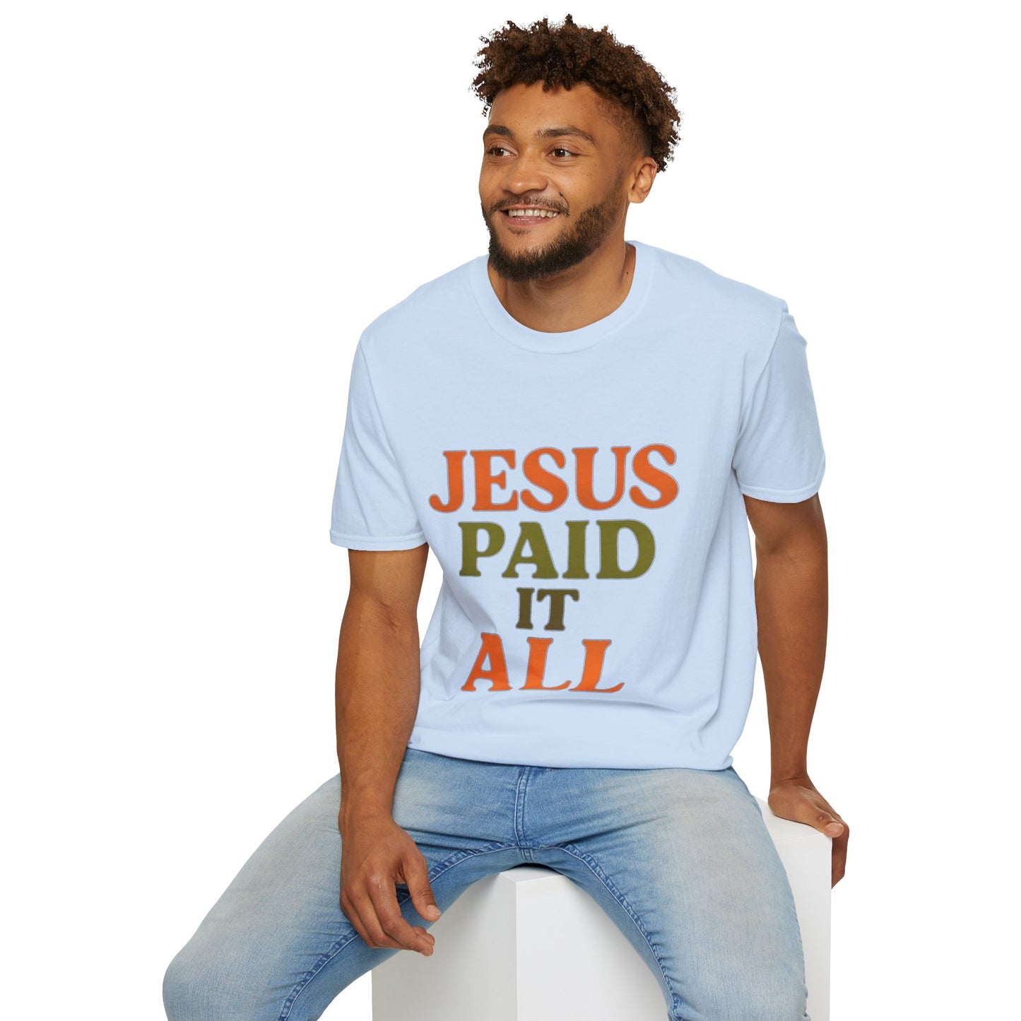 Jesus Paid It All Christian T-Shirt – Softstyle Hymn-Inspired Faith Tee for Women & Men.