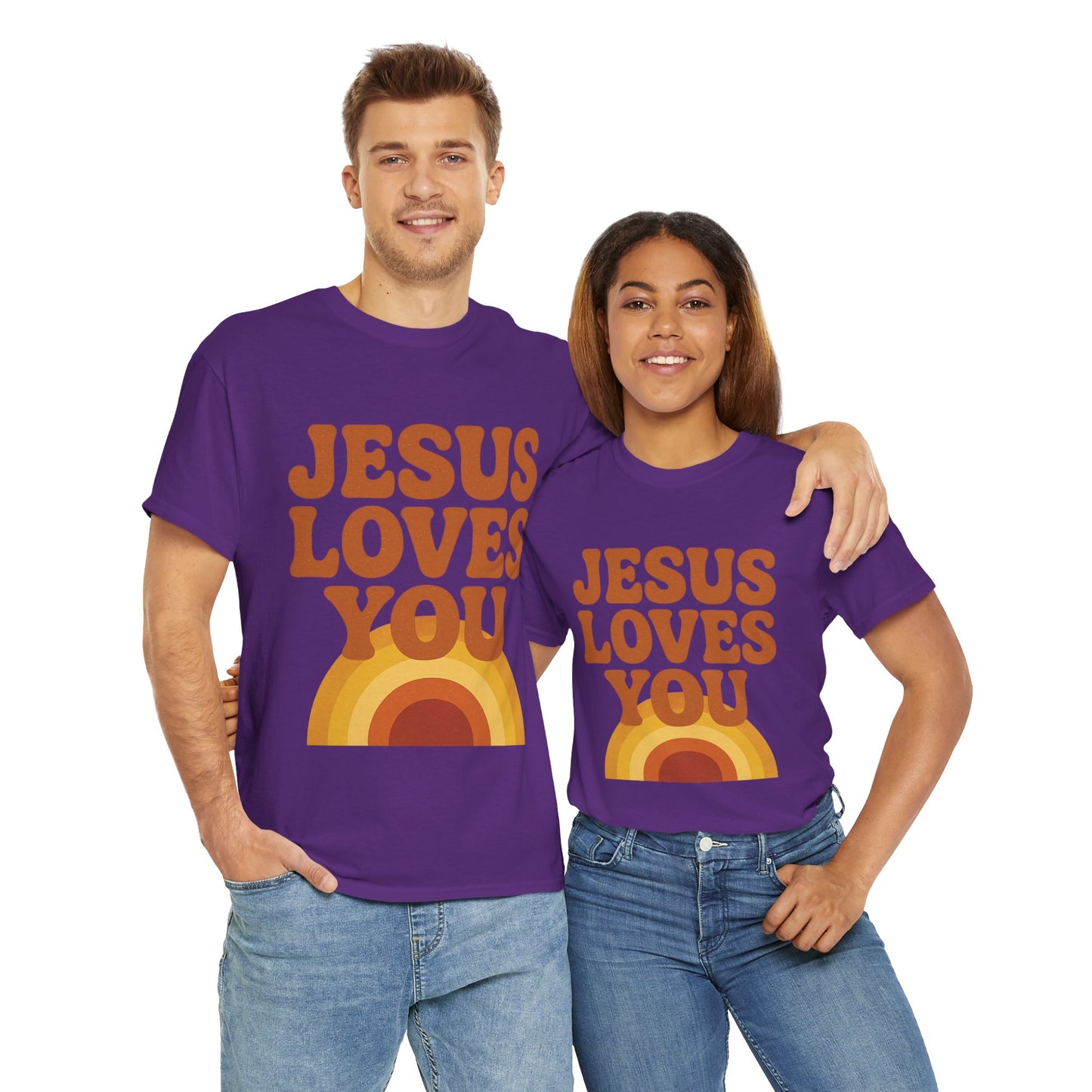 Jesus Loves You Rainbow Unisex Heavy Cotton Tee, Christian T-Shirt, Gift for Believers, Faith Apparel, Casual Wear, Spiritual Top