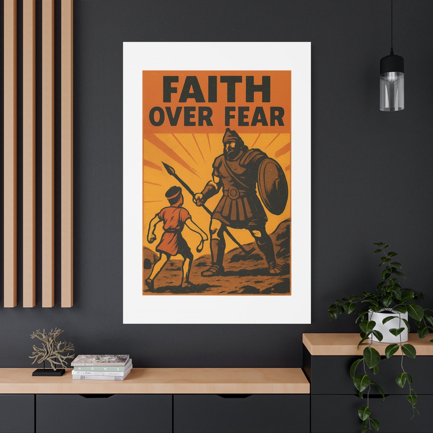 David and Goliath Wall Art | Faith Over Fear Christian Poster.