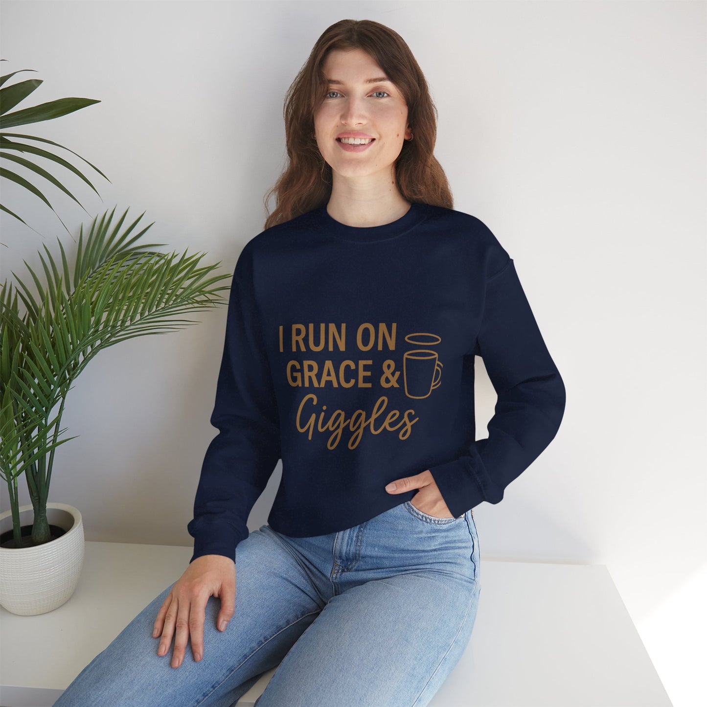 “I Run on Grace and Giggles Unisex Christian Sweatshirt”