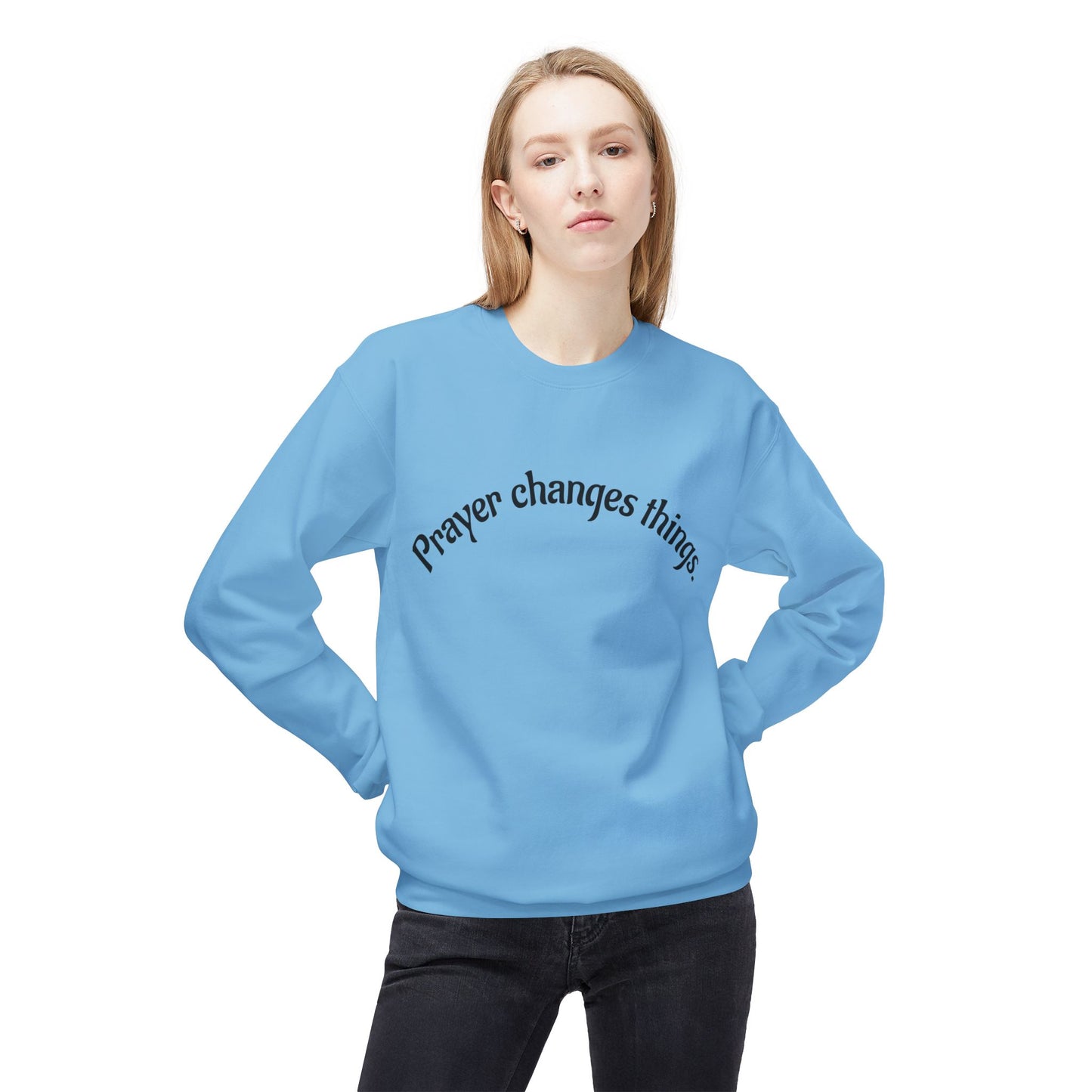 Prayer Changes Things Crewneck Sweatshirt, Cozy Sweatshirt for Faith, Inspirational Gift, Unisex Fleece, Perfect for Holidays, Everyday Wear