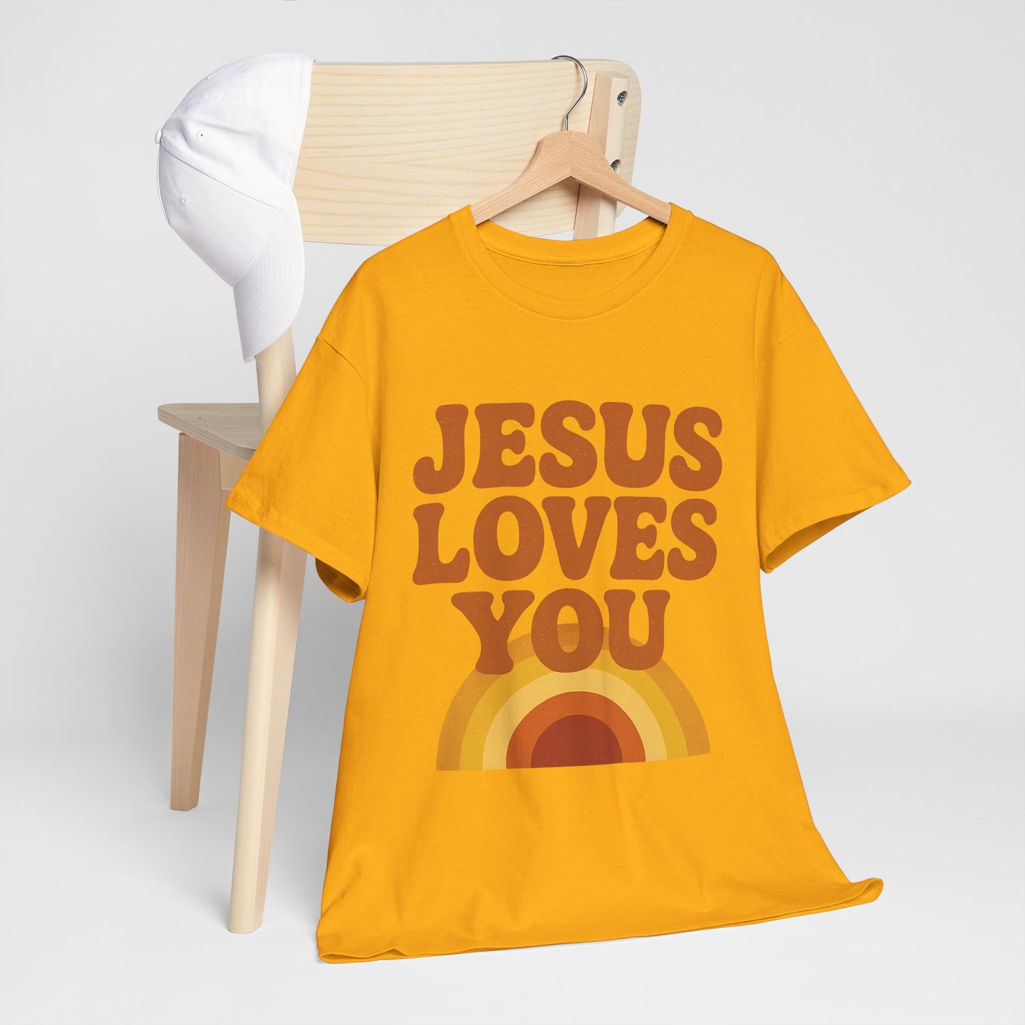 Jesus Loves You Rainbow Unisex Heavy Cotton Tee, Christian T-Shirt, Gift for Believers, Faith Apparel, Casual Wear, Spiritual Top