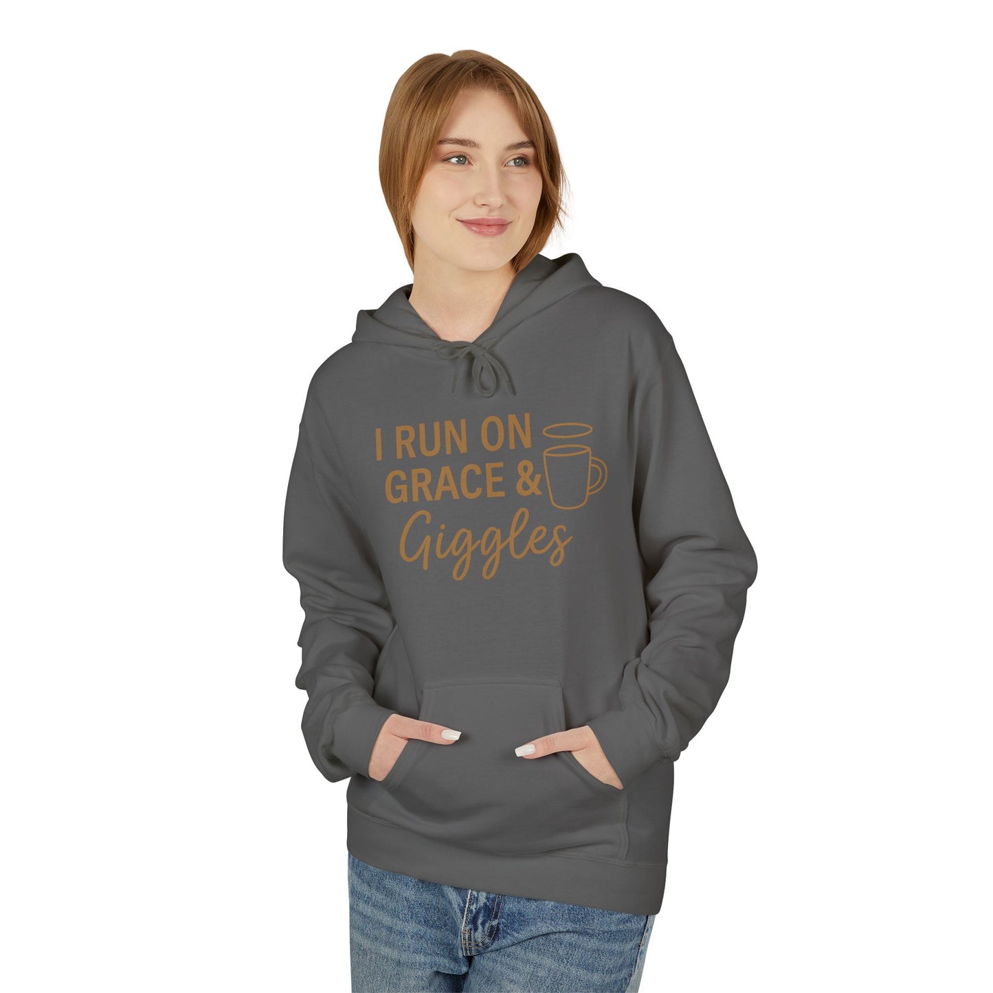 I Run on Grace and Giggles Hoodie – Funny Christian Sweatshirt for Joyful Believers.