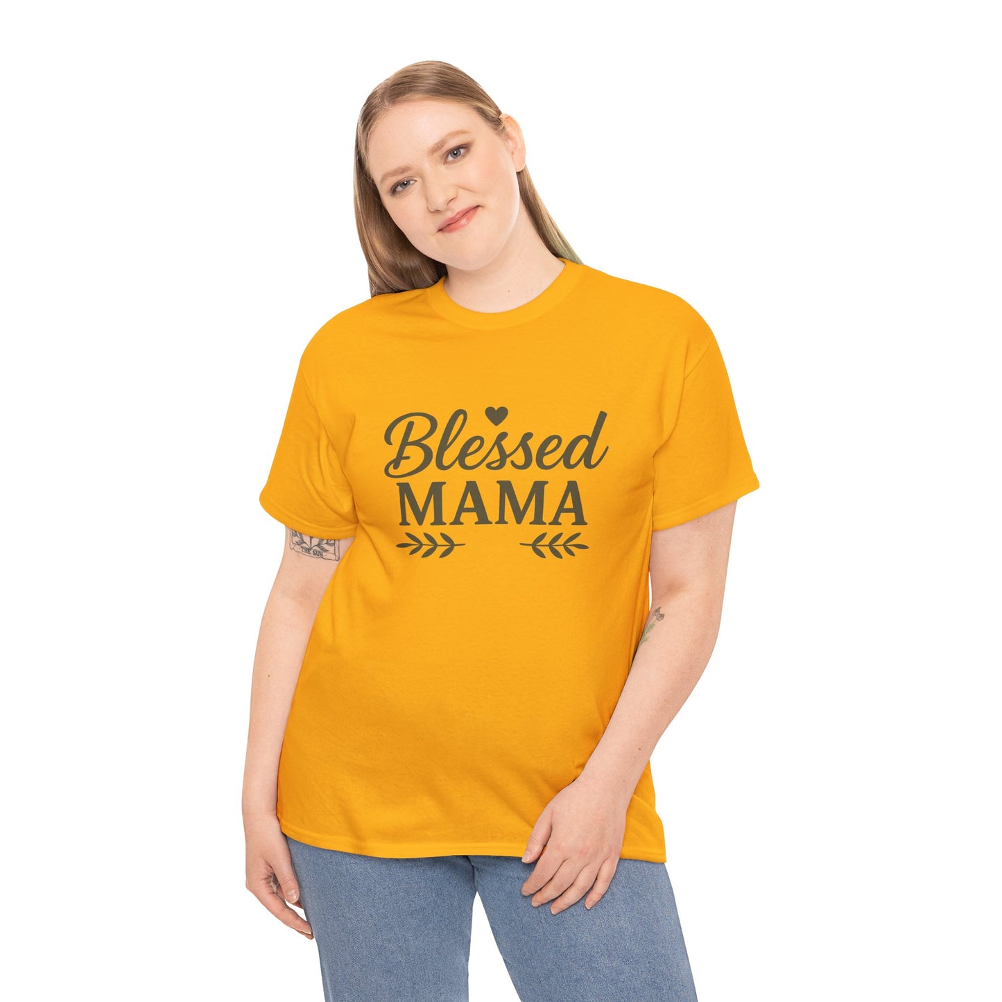 Blessed Mama Heavy Cotton Tee – Christian Faith Shirt for Moms | Soft & Stylish Everyday Wear