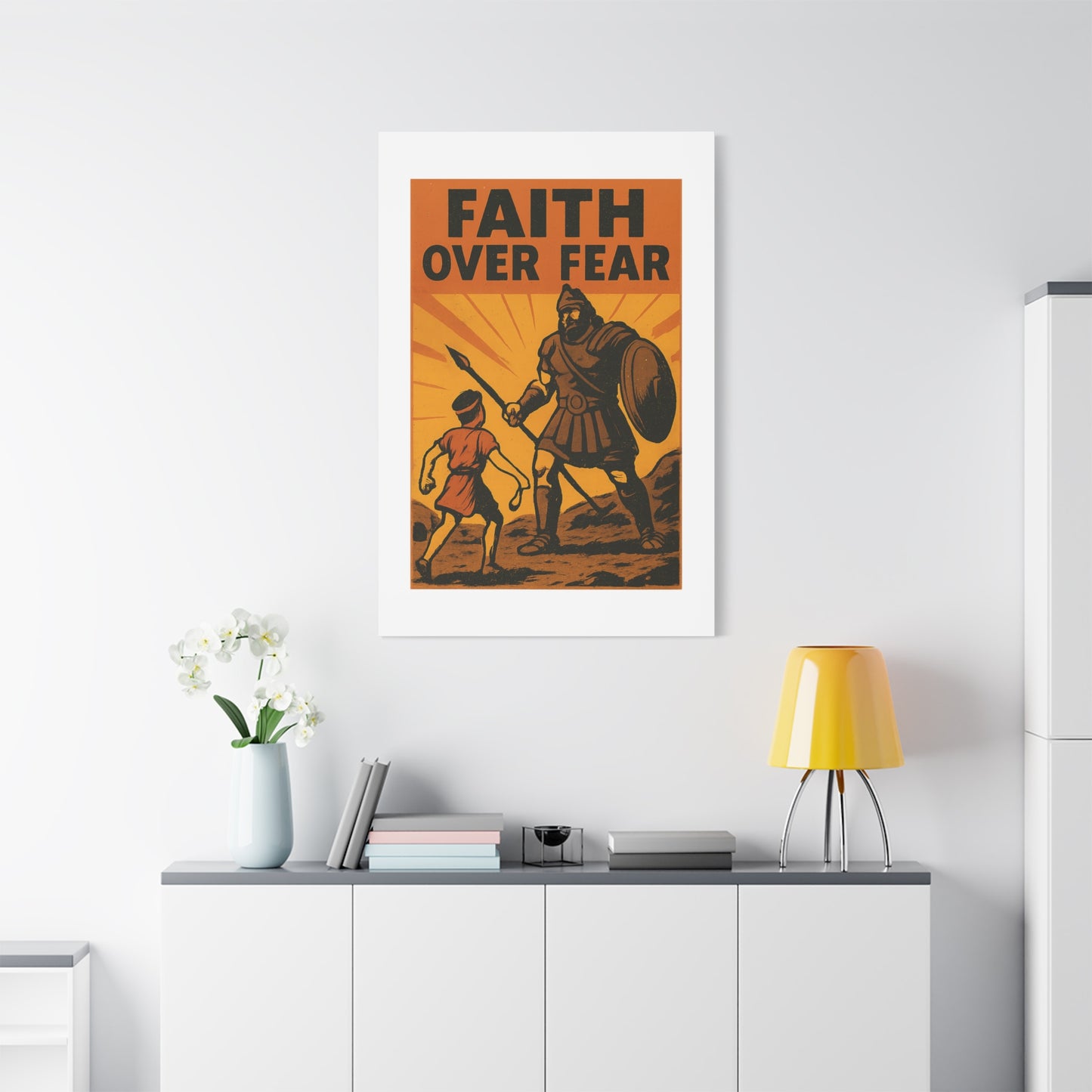 David and Goliath Wall Art | Faith Over Fear Christian Poster.