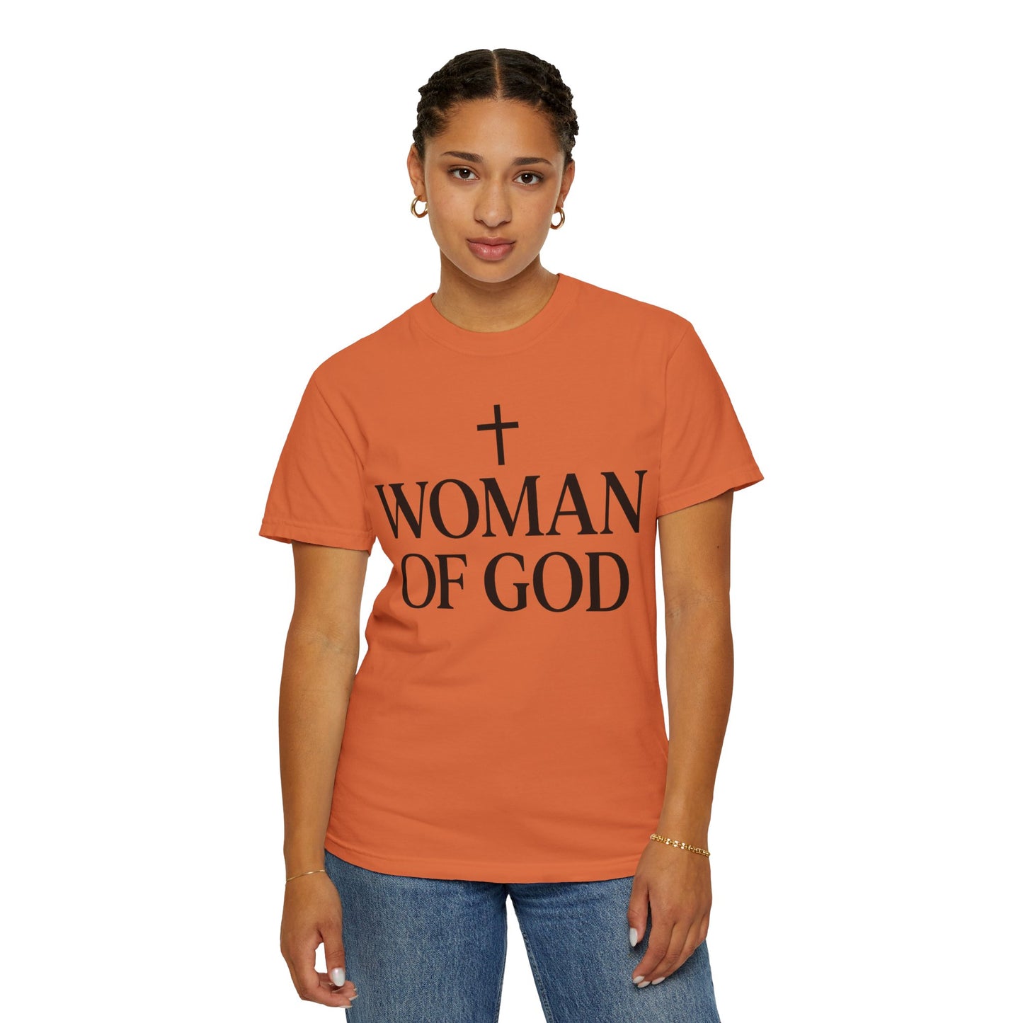 Garment-Dyed T-Shirt with 'Woman of God' Design, Christian Apparel, Casual Wear, Inspirational Gift, Faith-Based Clothing, Summer Style