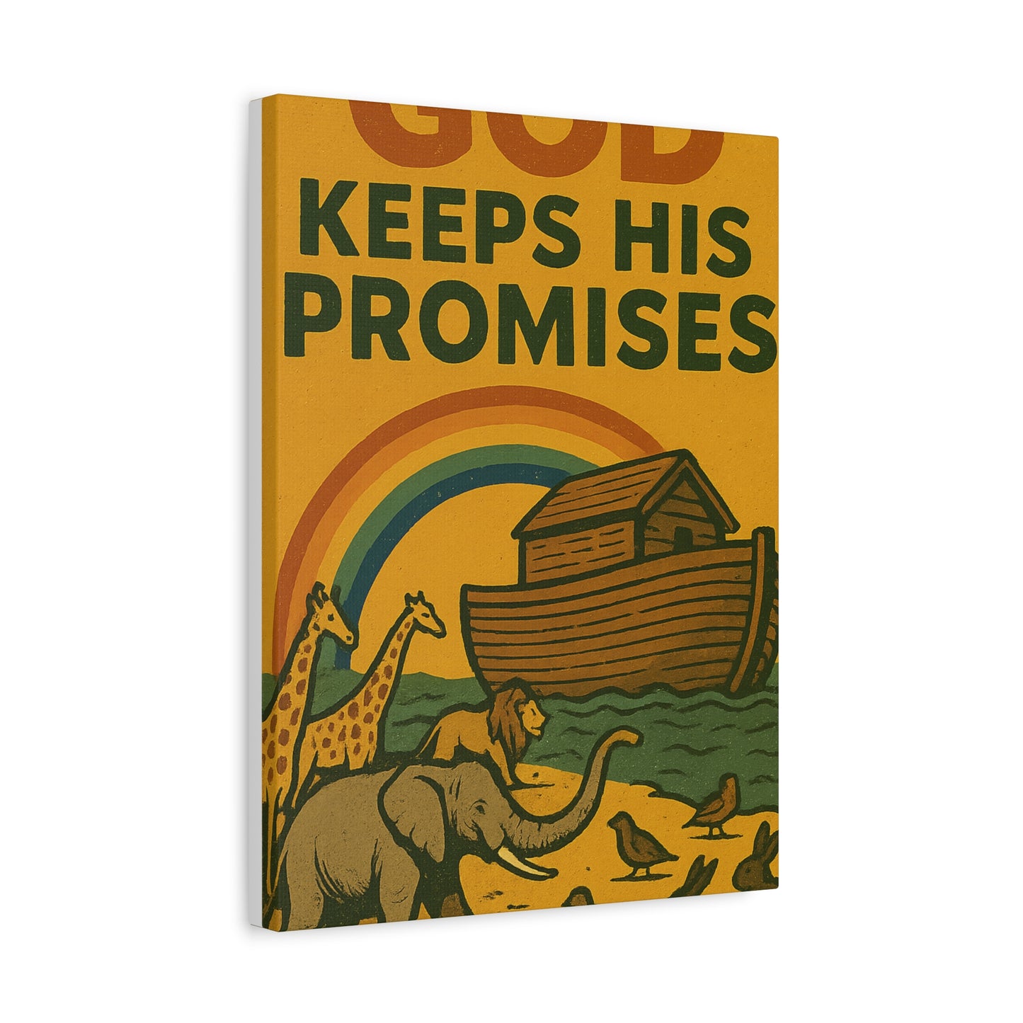 Noah’s Ark Wall Art | God Keeps His Promises Christian Poster – Rainbow Faith Illustration.