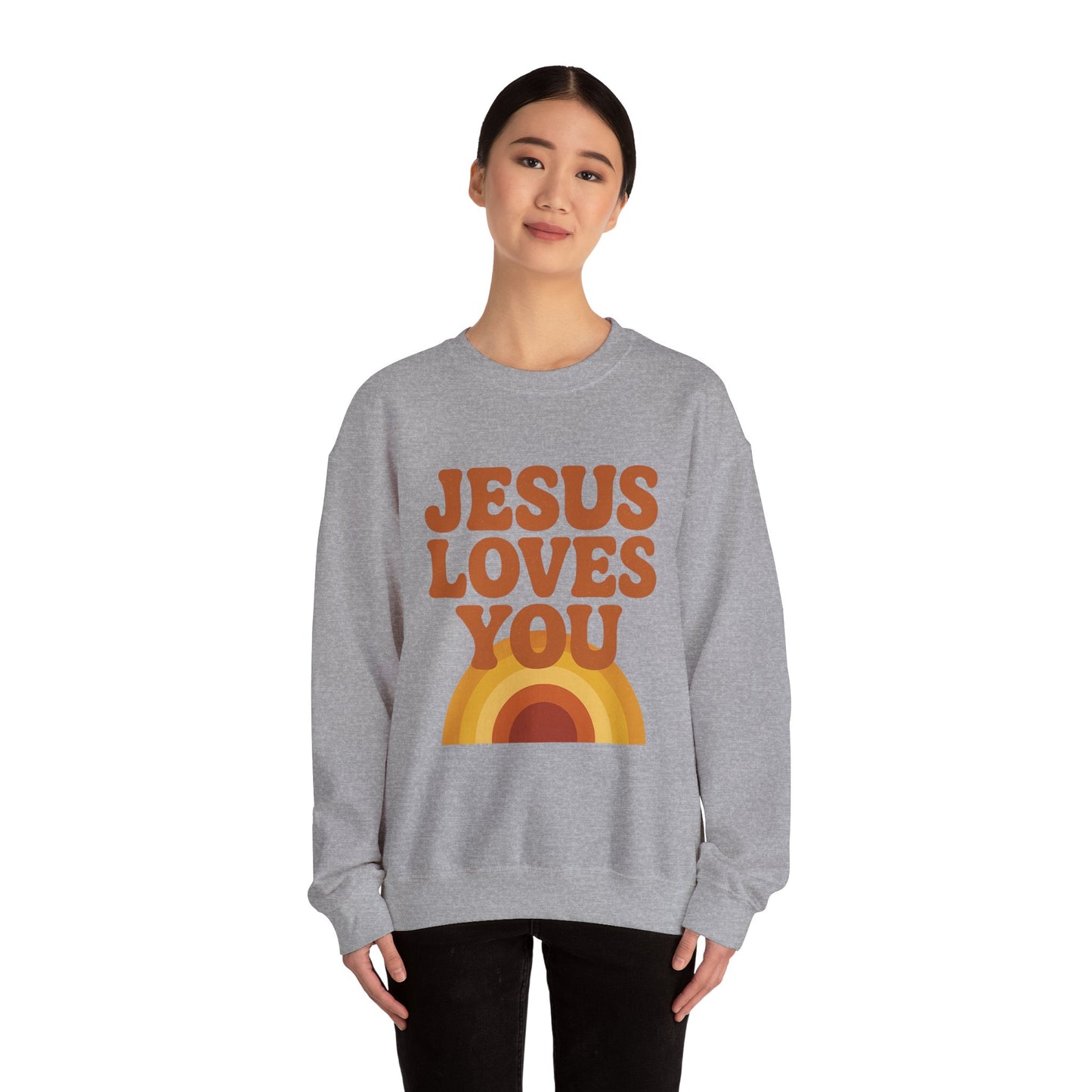 Retro Jesus Loves You Sweatshirt, Cozy Christian Apparel, Unisex Crewneck, Faith-Based Gift, Perfect for Church Events, Casual Wear