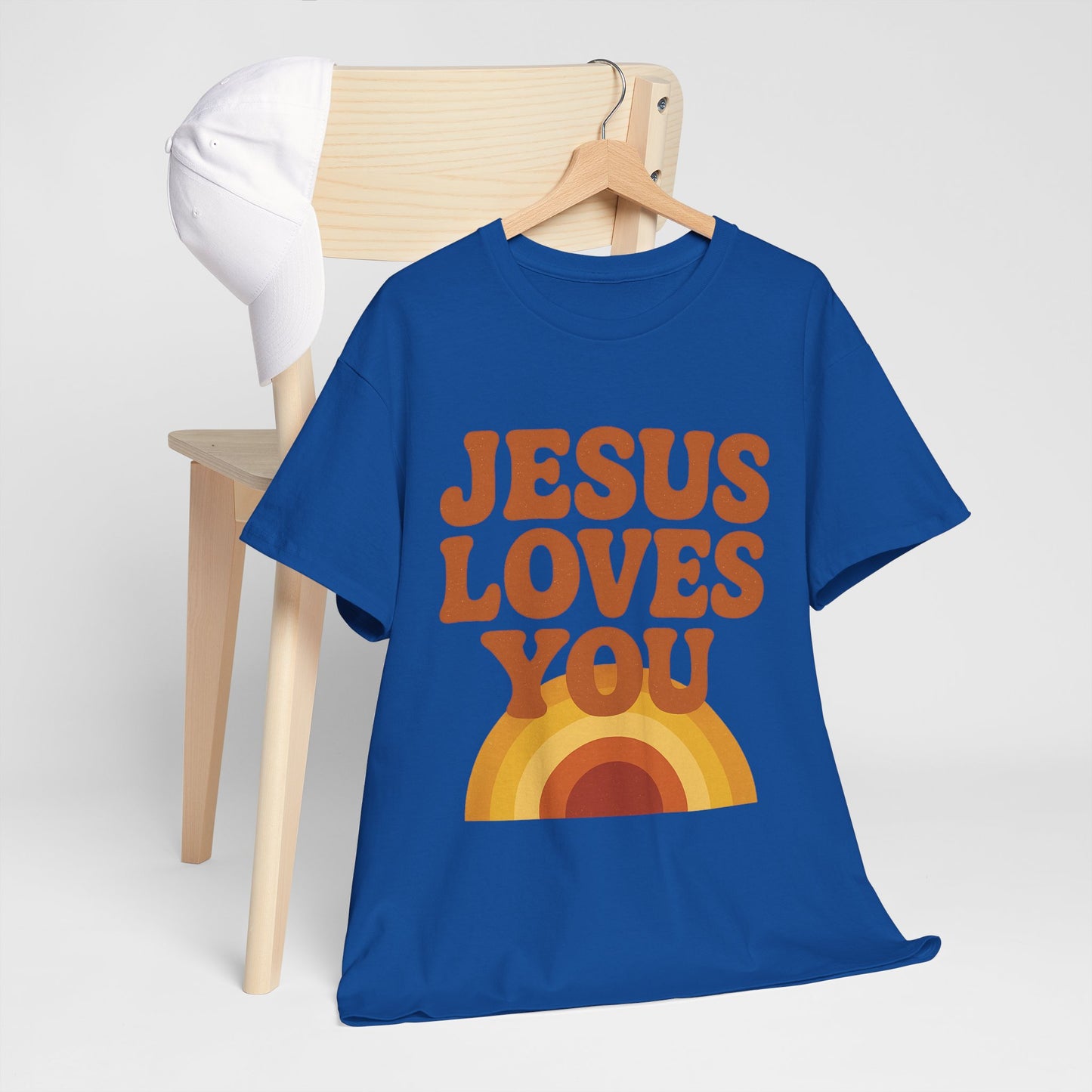 Jesus Loves You Rainbow Unisex Heavy Cotton Tee, Christian T-Shirt, Gift for Believers, Faith Apparel, Casual Wear, Spiritual Top