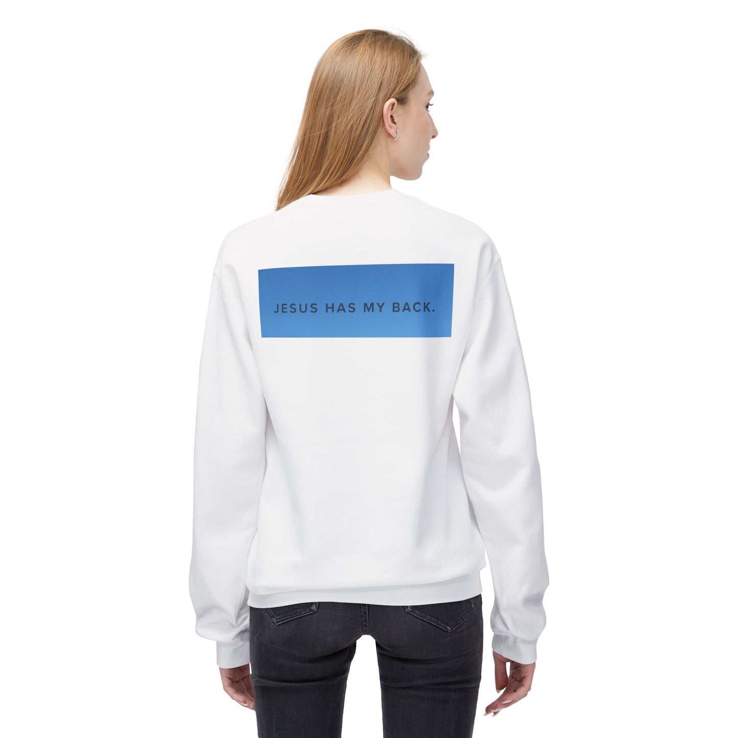Faith-Inspired Soft Fleece Sweatshirt - Jesus Has My Back, Comfortable Crewneck, Inspirational Gift, Religious Apparel, Casual Wear, [...]