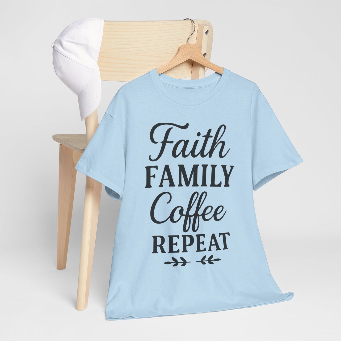 Faith Family Coffee Repeat Unisex Heavy Cotton Tee – Christian Lifestyle Shirt for Everyday Inspiration