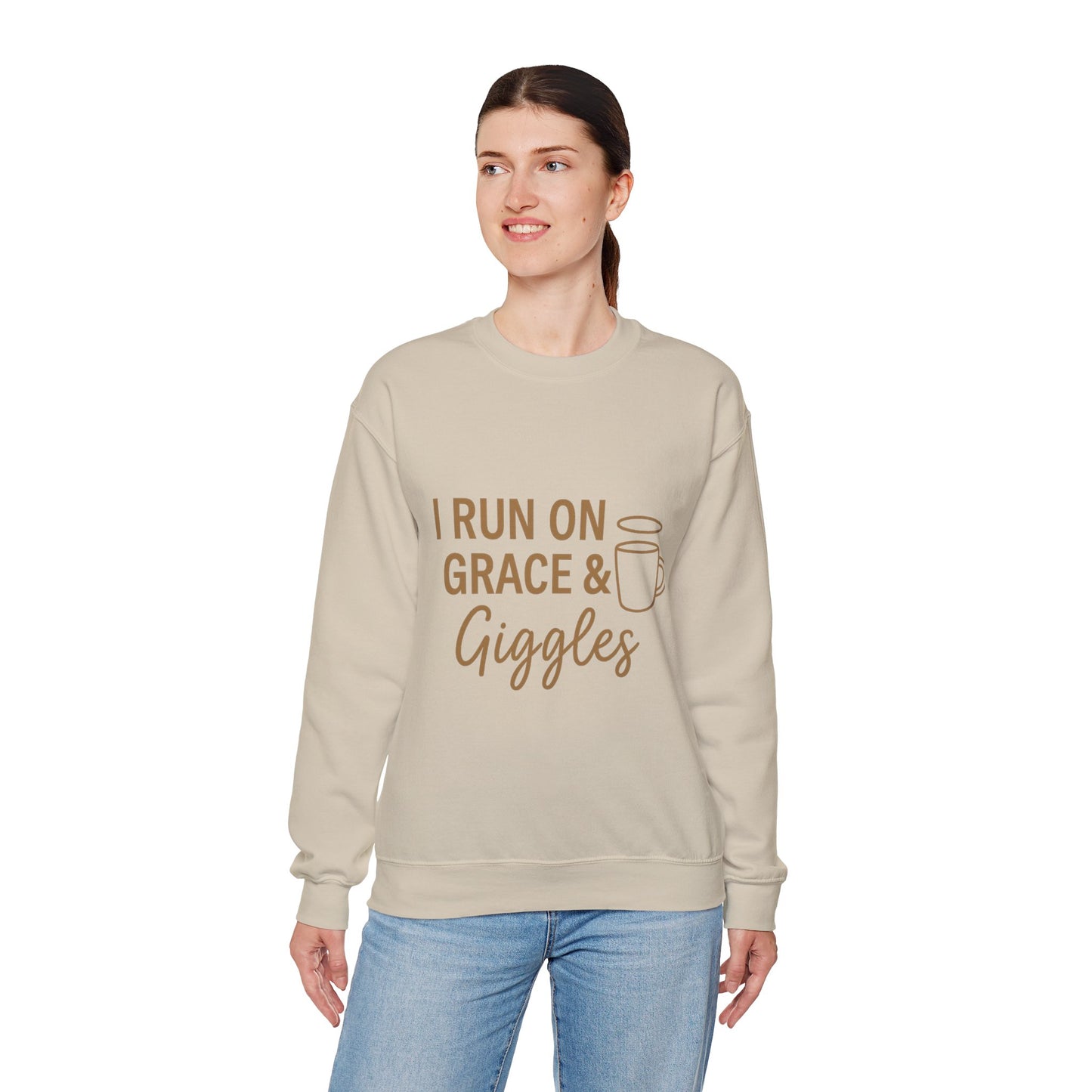 “I Run on Grace and Giggles Unisex Christian Sweatshirt”