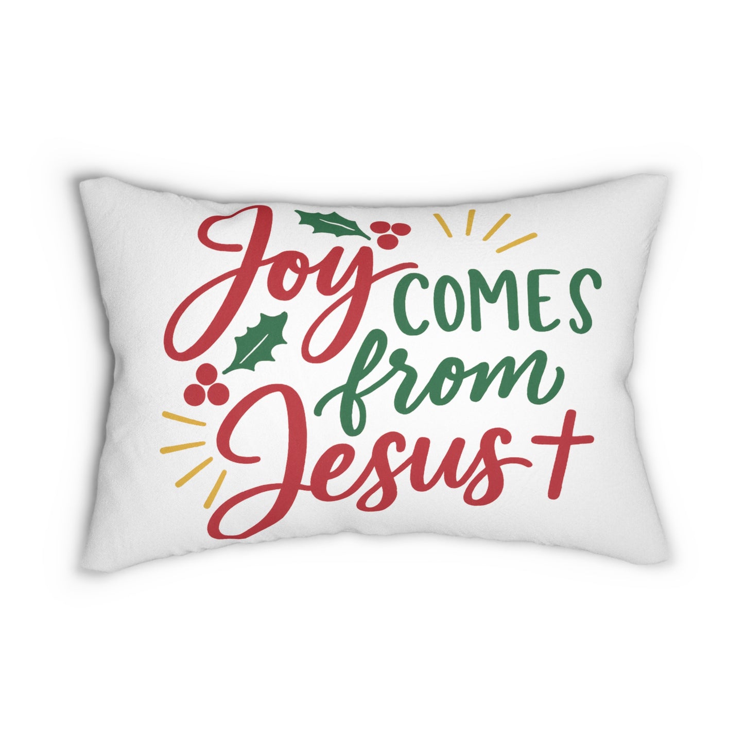 Joy Comes from Jesus – Christian Christmas Lumbar Pillow for Faith-Inspired Holiday Decor