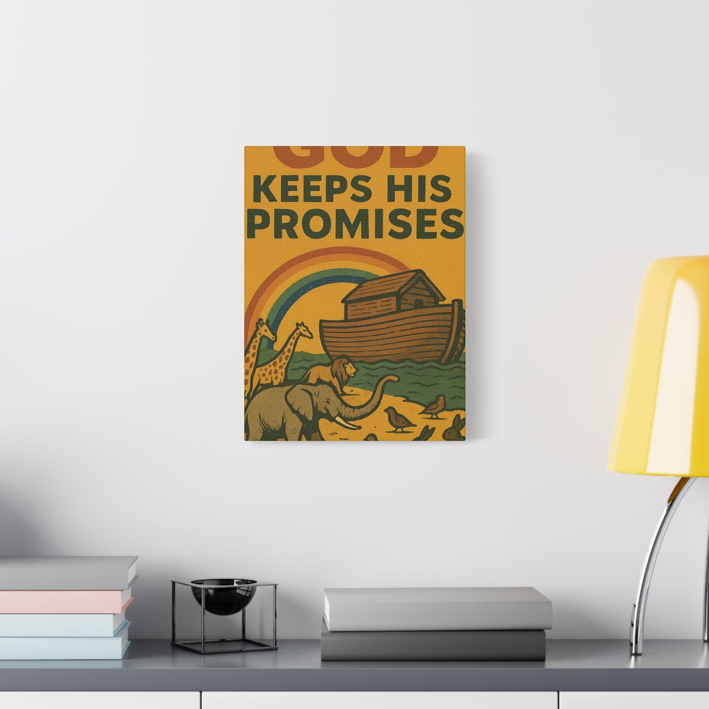 Noah’s Ark Wall Art | God Keeps His Promises Christian Poster – Rainbow Faith Illustration.