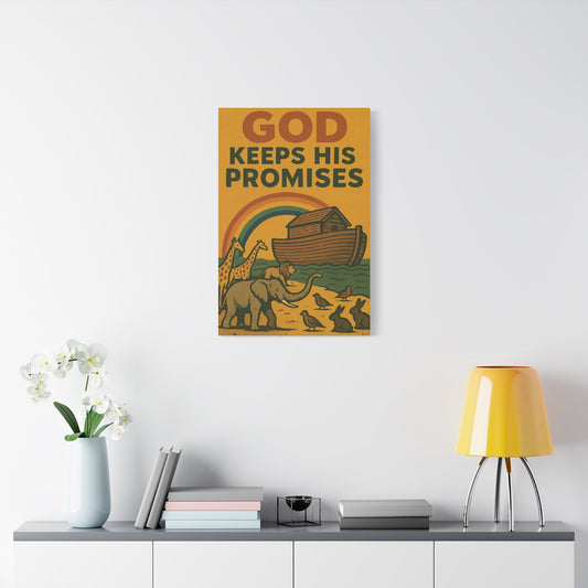 Noah’s Ark Wall Art | God Keeps His Promises Christian Poster – Rainbow Faith Illustration.