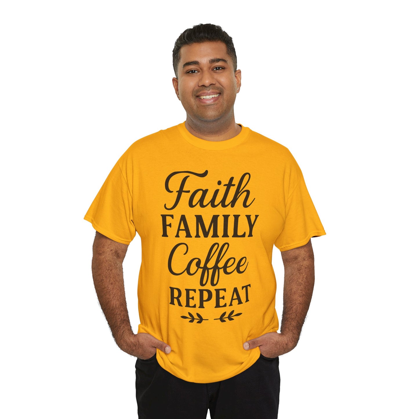 Faith Family Coffee Repeat Unisex Heavy Cotton Tee – Christian Lifestyle Shirt for Everyday Inspiration
