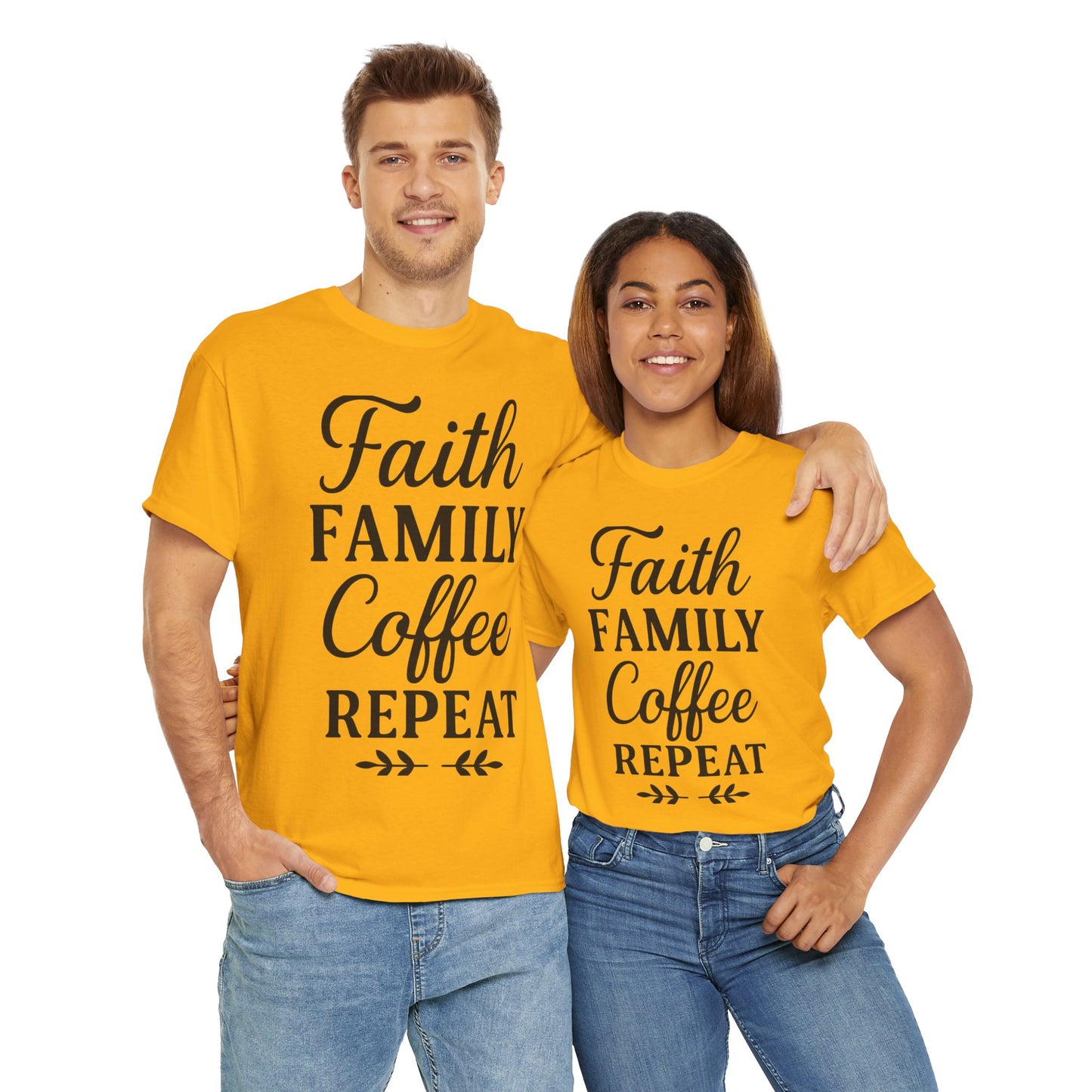 Faith Family Coffee Repeat Unisex Heavy Cotton Tee – Christian Lifestyle Shirt for Everyday Inspiration