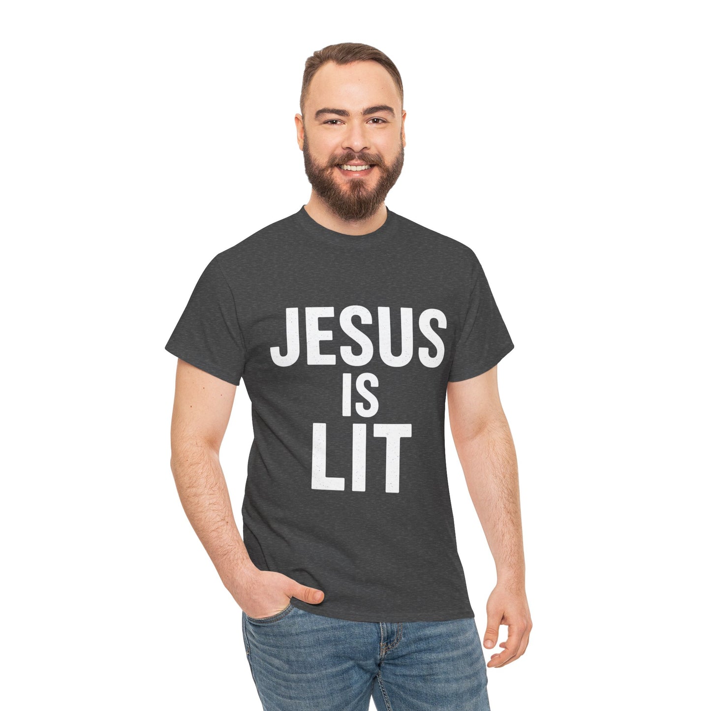 Jesus Is Lit Heavy Cotton Tee | Bold Christian Streetwear