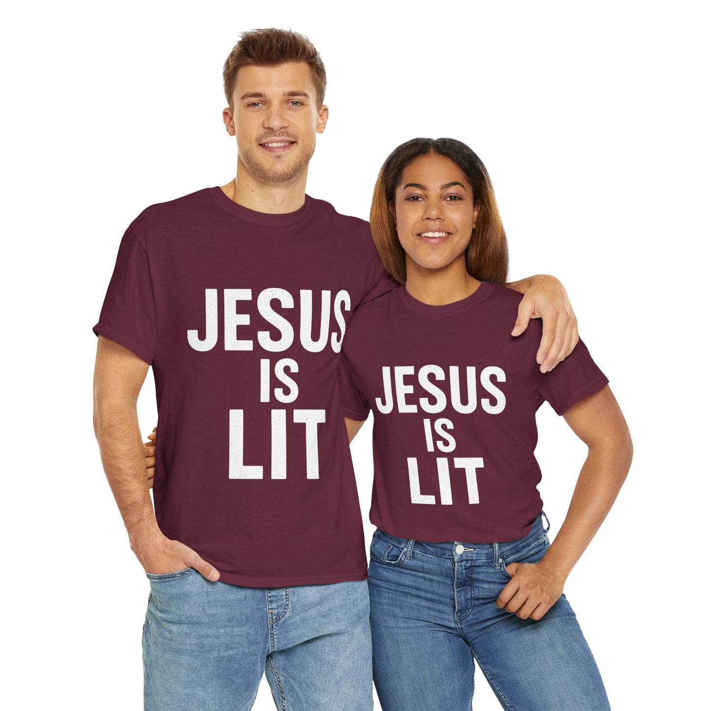 Jesus Is Lit Heavy Cotton Tee | Bold Christian Streetwear