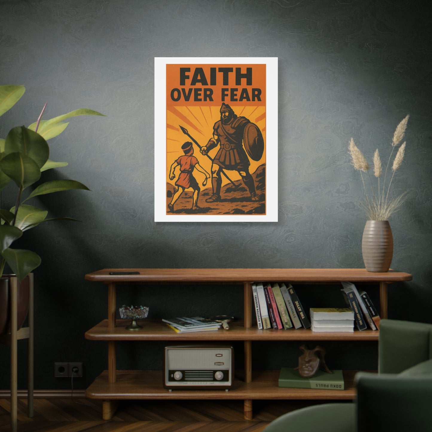 David and Goliath Wall Art | Faith Over Fear Christian Poster.