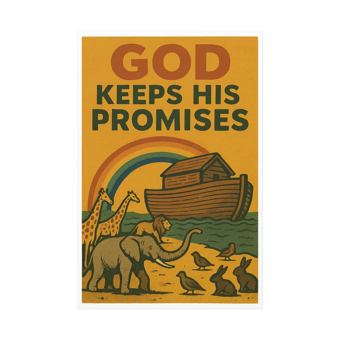 Noah’s Ark Wall Art | God Keeps His Promises Christian Poster – Rainbow Faith Illustration.