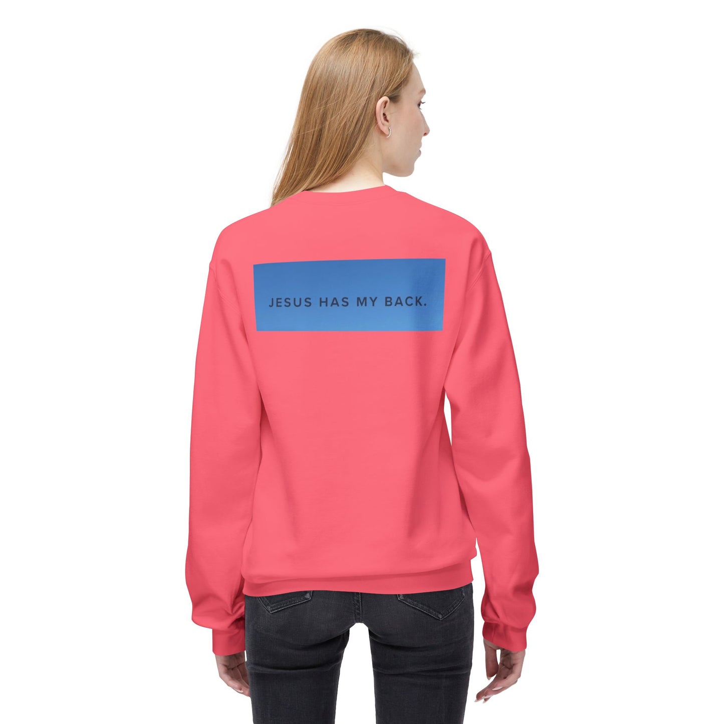 Faith-Inspired Soft Fleece Sweatshirt - Jesus Has My Back, Comfortable Crewneck, Inspirational Gift, Religious Apparel, Casual Wear, [...]