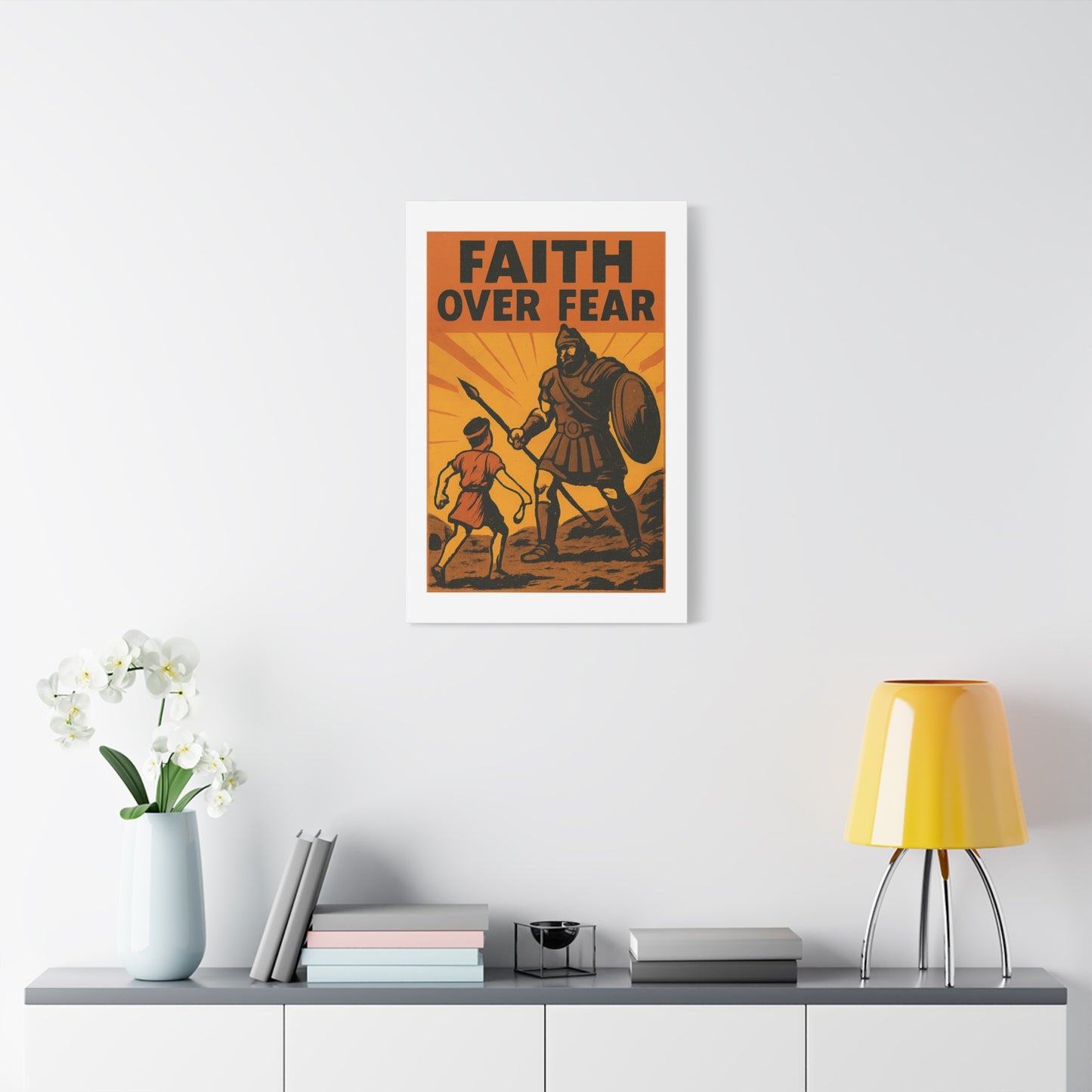 David and Goliath Wall Art | Faith Over Fear Christian Poster.