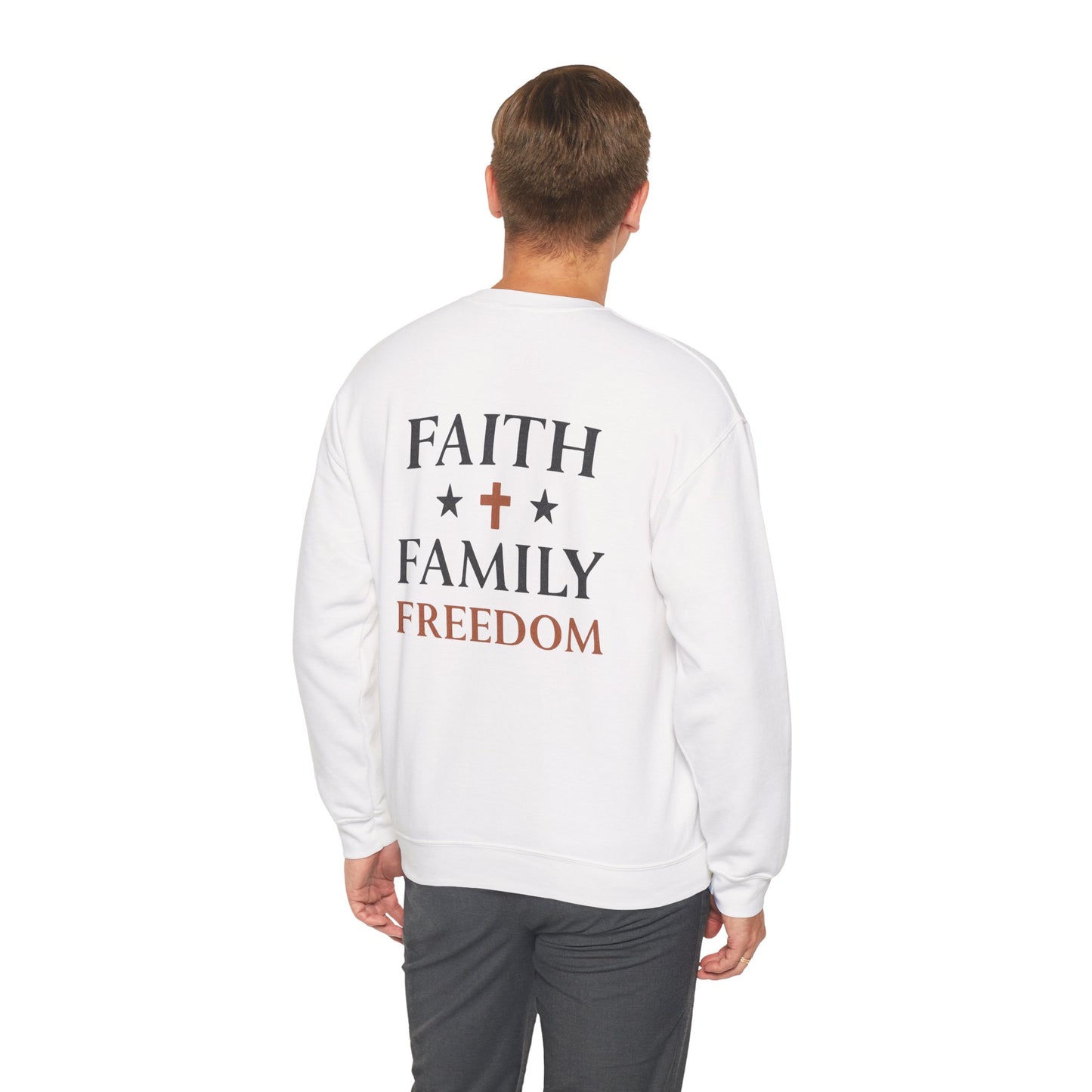 Faith Family Freedom Sweatshirt, Cozy Unisex Crewneck, Ideal Gift for Holidays, Casual Everyday Wear, Religious Apparel