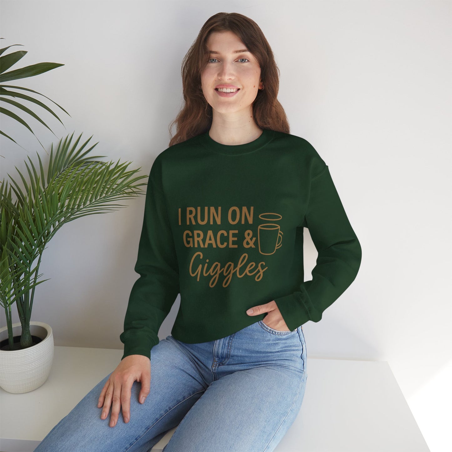 “I Run on Grace and Giggles Unisex Christian Sweatshirt”