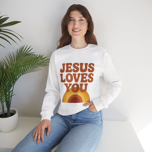 Retro Jesus Loves You Sweatshirt, Cozy Christian Apparel, Unisex Crewneck, Faith-Based Gift, Perfect for Church Events, Casual Wear