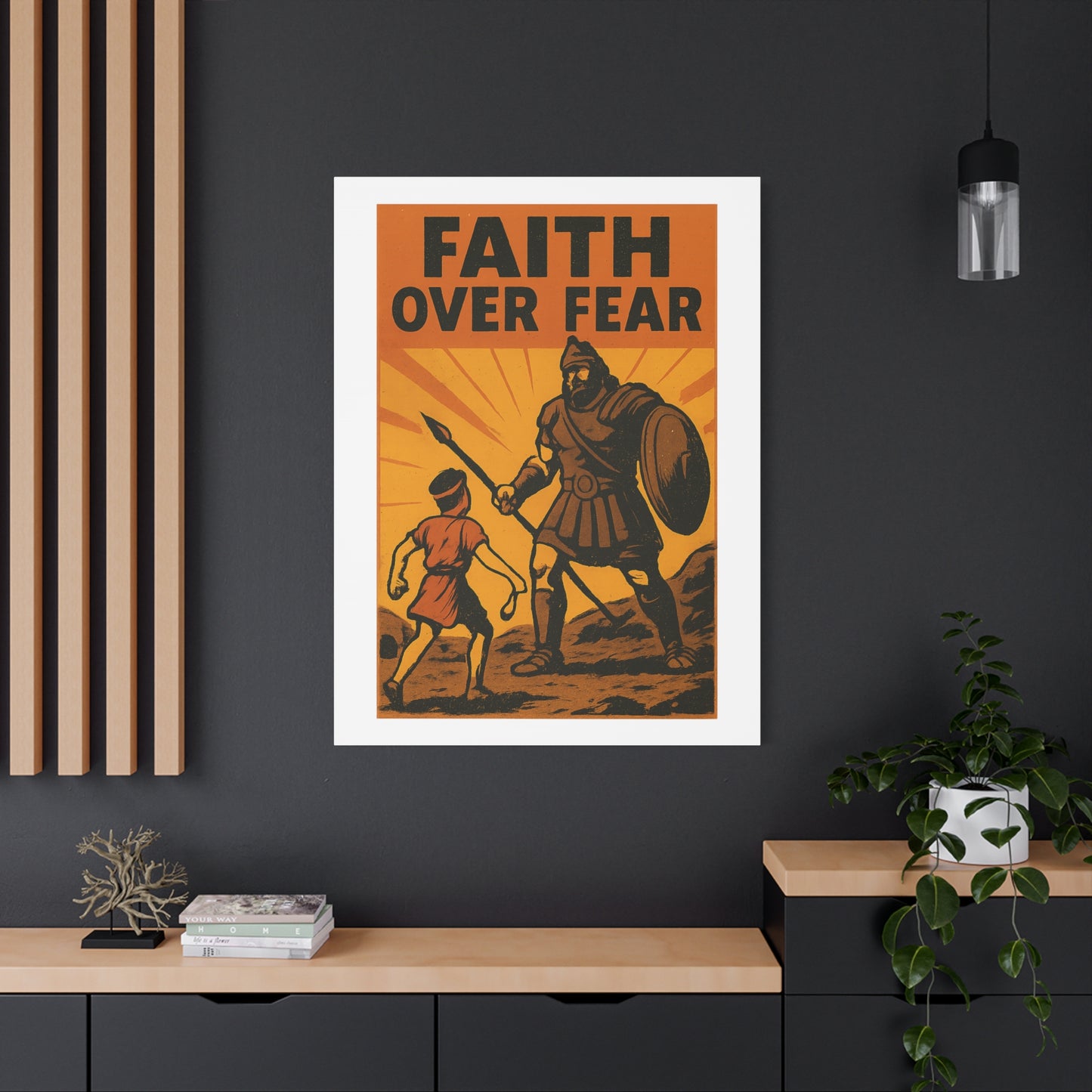 David and Goliath Wall Art | Faith Over Fear Christian Poster.