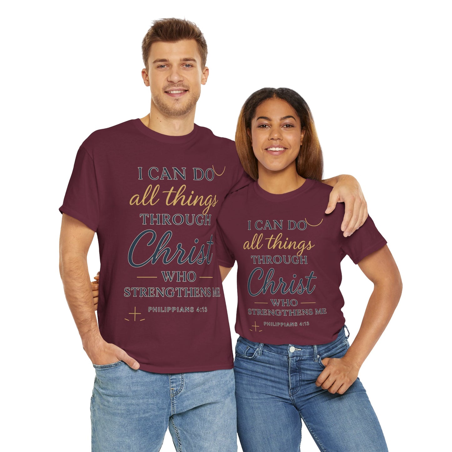 Inspirational Christian T-Shirt, I can do all things through christ -Motivational Quote Tee, Faith-Based Apparel, Bible Verse Shirt, Perfect Gift for Believers