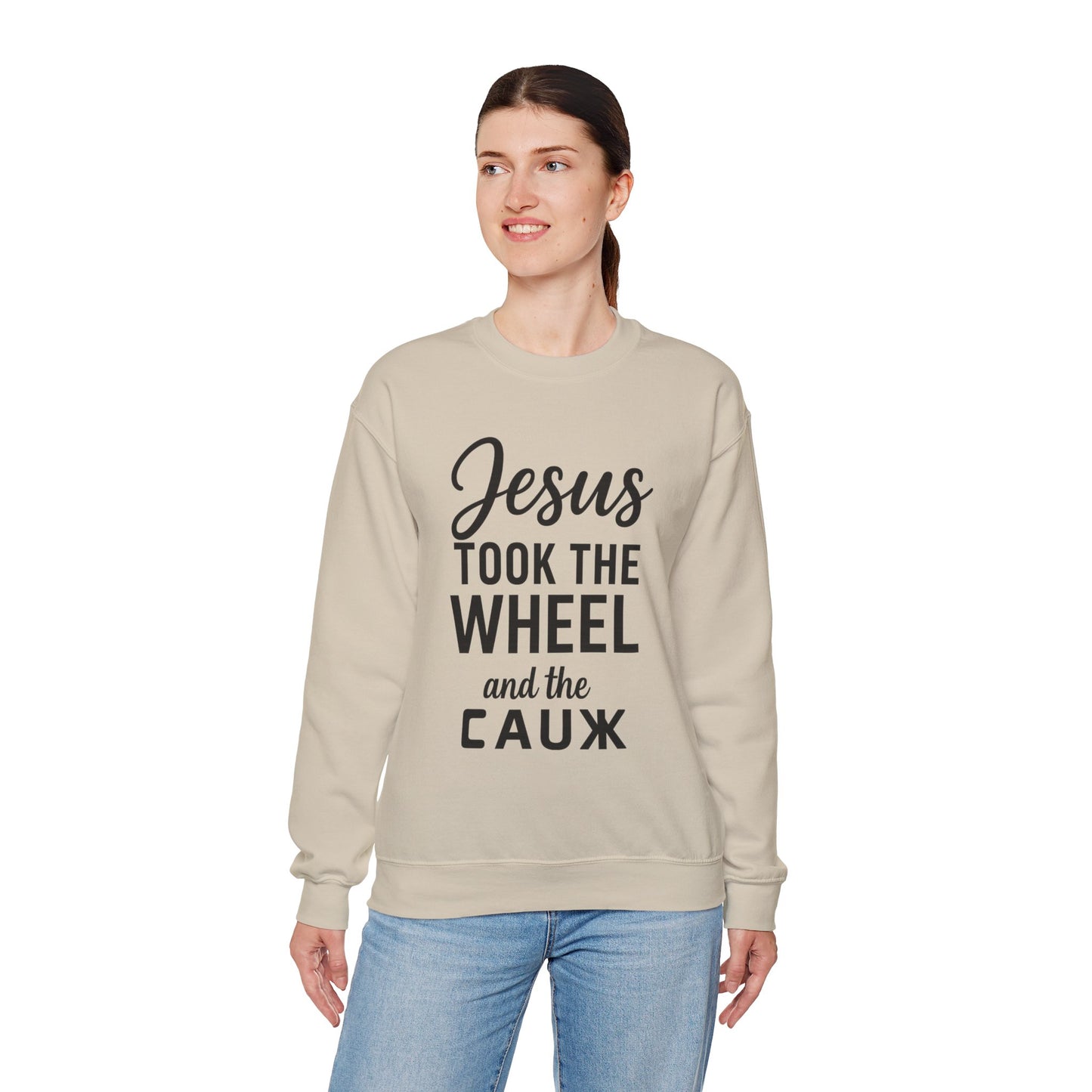 Jesus Took the Wheel and the Aux Unisex Christian Sweatshirt | Faith-Inspired Humor