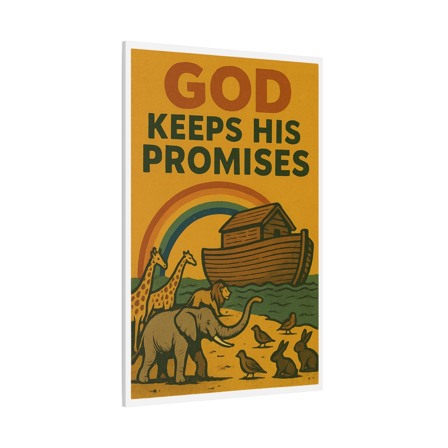 Noah’s Ark Wall Art | God Keeps His Promises Christian Poster – Rainbow Faith Illustration.