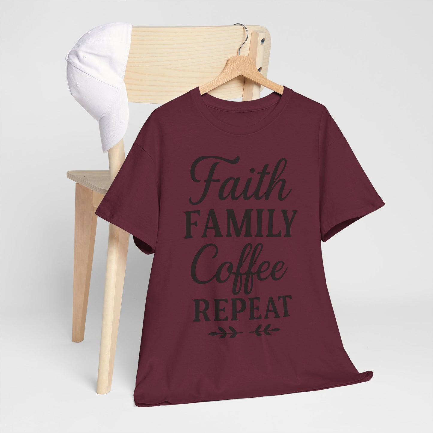 Faith Family Coffee Repeat Unisex Heavy Cotton Tee – Christian Lifestyle Shirt for Everyday Inspiration