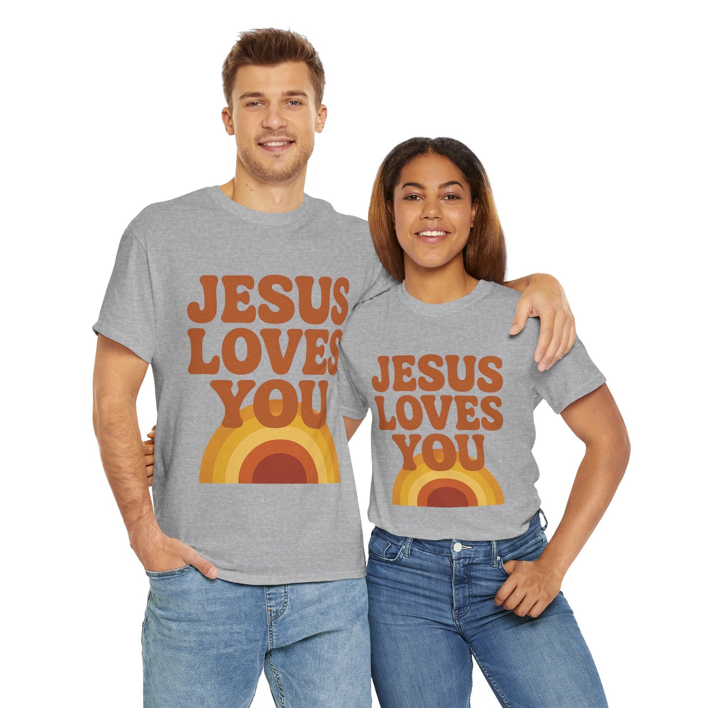 Jesus Loves You Rainbow Unisex Heavy Cotton Tee, Christian T-Shirt, Gift for Believers, Faith Apparel, Casual Wear, Spiritual Top