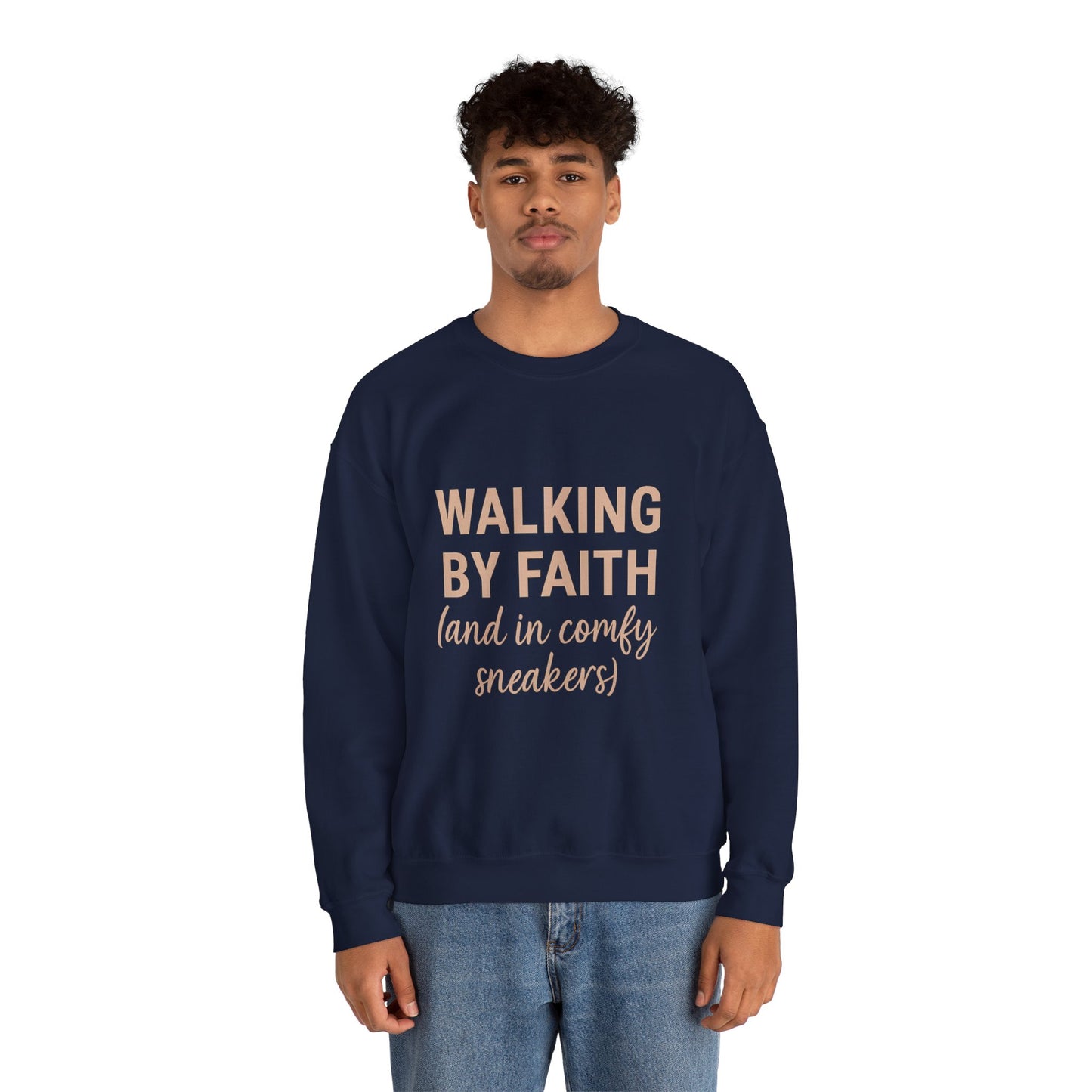 “Walking by Faith (and in Comfy Sneakers) Unisex Christian Sweatshirt”