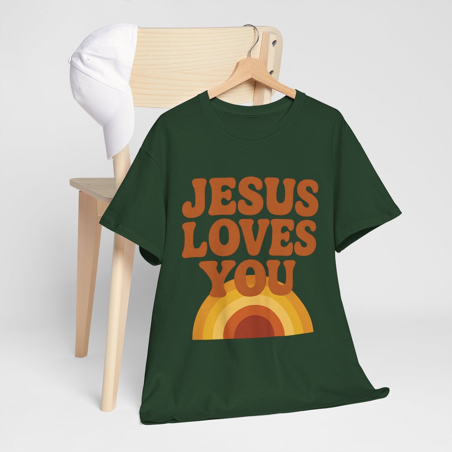 Jesus Loves You Rainbow Unisex Heavy Cotton Tee, Christian T-Shirt, Gift for Believers, Faith Apparel, Casual Wear, Spiritual Top