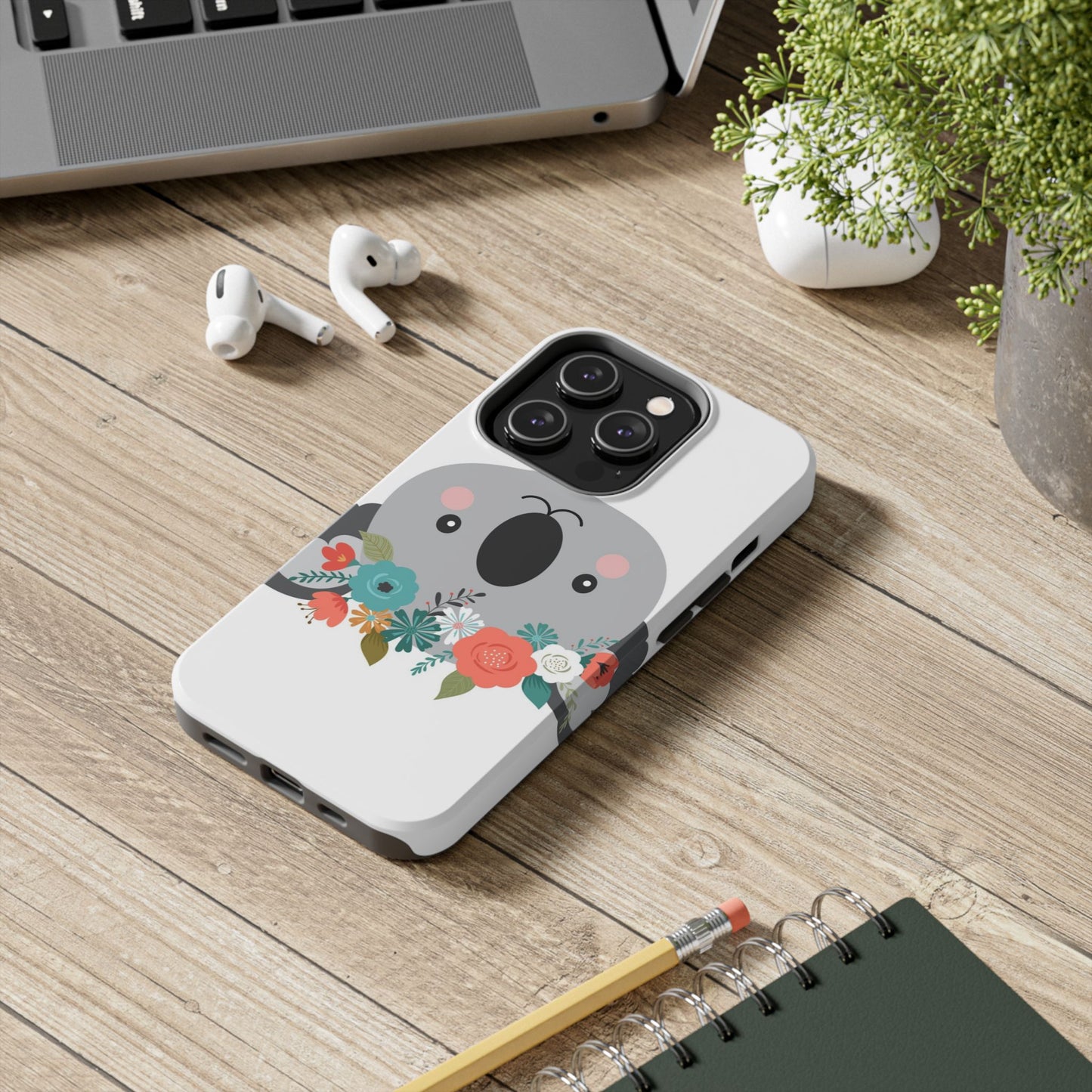 Cute Koala Floral Tough Phone Cases, Smartphone Protection, Nature Lover Gift, Animal Design, Koala Phone Cover