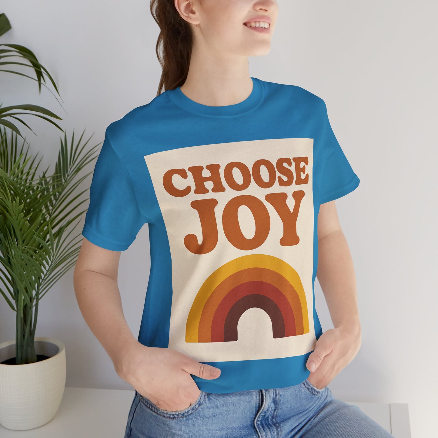 Retro Rainbow Choose Joy Tee, Unisex T-Shirt, Positive Vibes Shirt, Gift for Her, Summer Clothing, Joyful Apparel