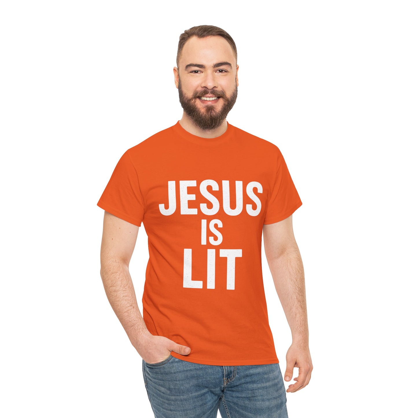 Jesus Is Lit Heavy Cotton Tee | Bold Christian Streetwear