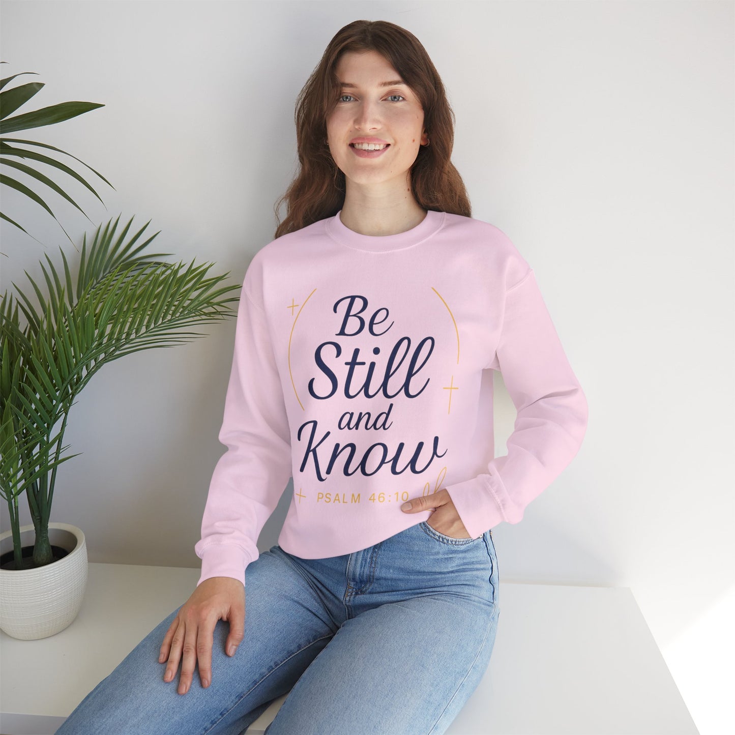 Inspirational Crewneck Unisex Sweatshirt | Be still and know | Perfect for Faith, Gifts, Everyday Wear, Spiritual Events, Psalms Quotes