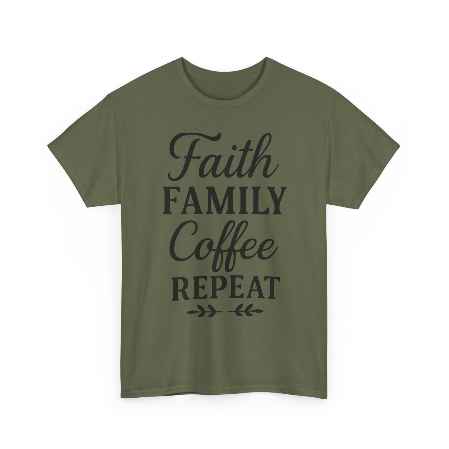 Faith Family Coffee Repeat Unisex Heavy Cotton Tee – Christian Lifestyle Shirt for Everyday Inspiration
