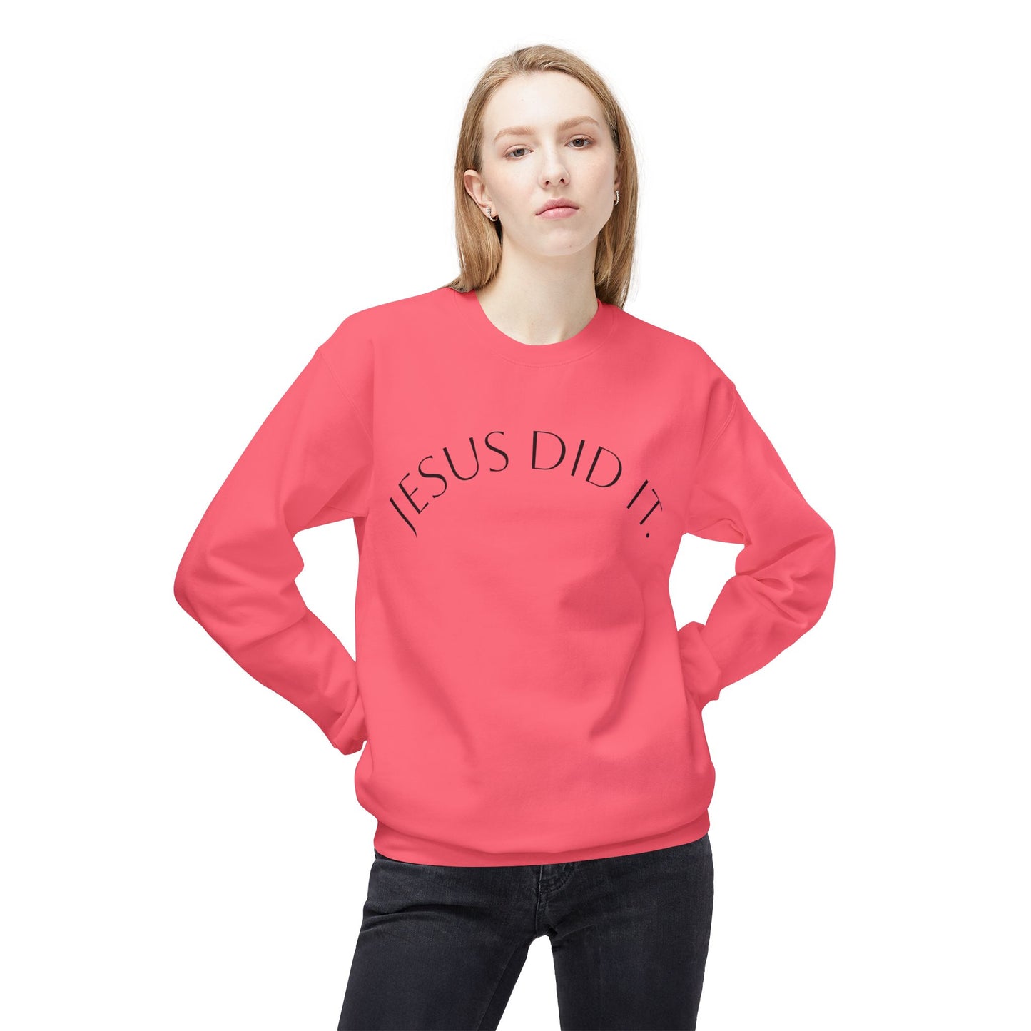 Inspirational Fleece Sweatshirt - Jesus Did It - Cozy, Unisex Crewneck, Perfect for Faith, Holidays, Gifts, Everyday Wear