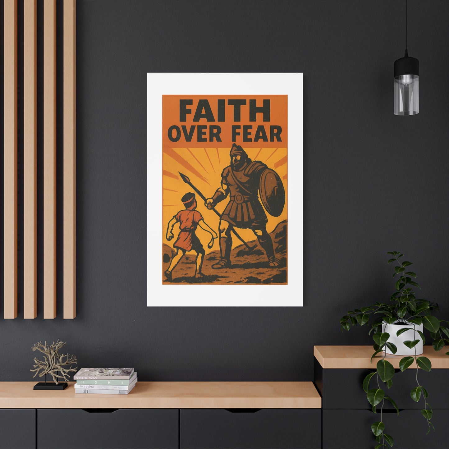 David and Goliath Wall Art | Faith Over Fear Christian Poster.