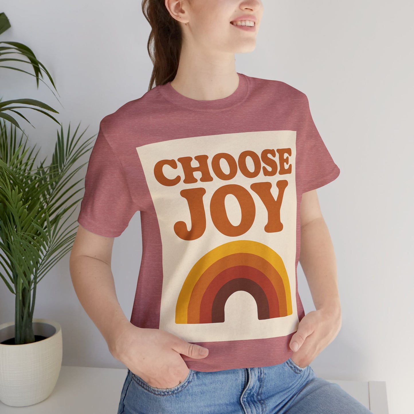 Retro Rainbow Choose Joy Tee, Unisex T-Shirt, Positive Vibes Shirt, Gift for Her, Summer Clothing, Joyful Apparel