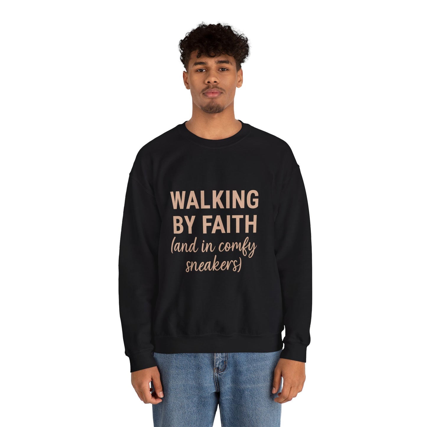 “Walking by Faith (and in Comfy Sneakers) Unisex Christian Sweatshirt”
