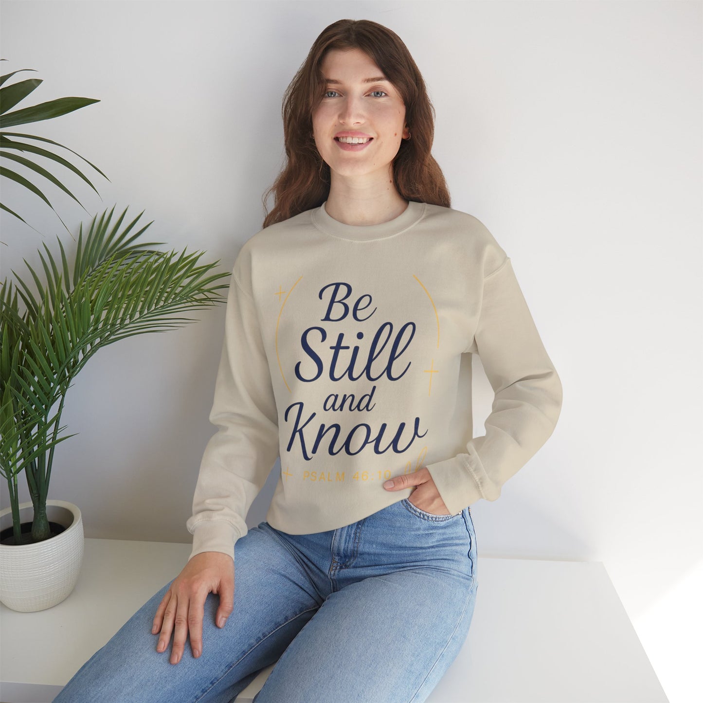 Inspirational Crewneck Unisex Sweatshirt | Be still and know | Perfect for Faith, Gifts, Everyday Wear, Spiritual Events, Psalms Quotes