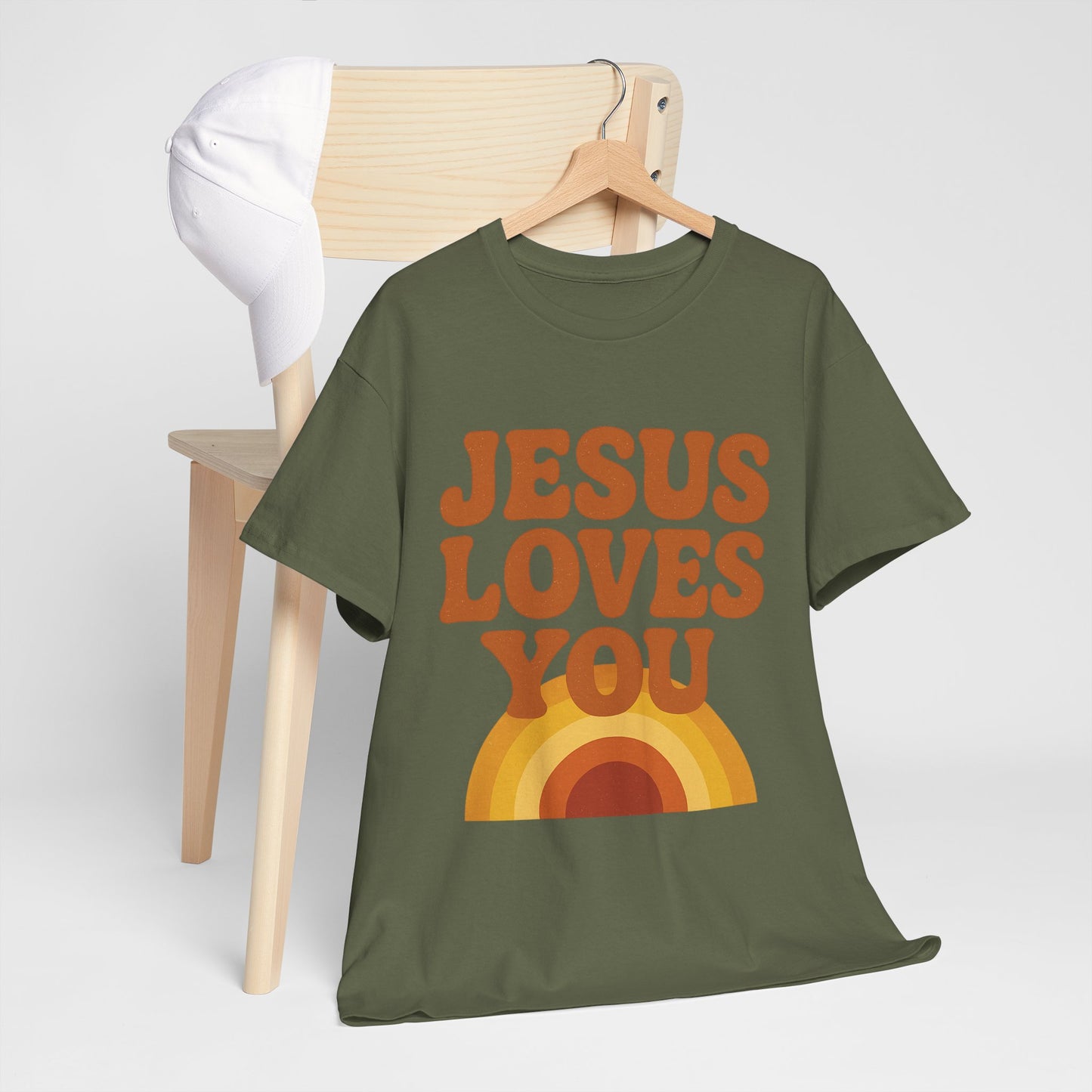Jesus Loves You Rainbow Unisex Heavy Cotton Tee, Christian T-Shirt, Gift for Believers, Faith Apparel, Casual Wear, Spiritual Top